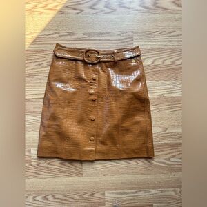 Scotch & Soda Crocodile Print Belted Leather Skirt Brown Size XS